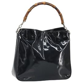 Bolso de mano GUCCI de cuero patentado negro y plata 001 2113 Auth ep13142