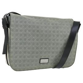 Borsa a Spalla Salvatore Ferragamo Gancini in Tela PVC Grigio Argento Autentica 163461