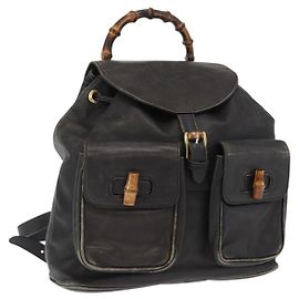 Zaino in Pelle Gucci Bamboo Nero Oro 003 2058 0016 Auth 166739