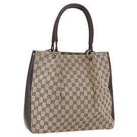 GUCCI GG Canvas Tote Bag Beige Silber 115016 Auth 169570