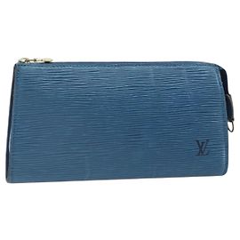 LOUIS VUITTON Epi Pochette Accessoires Pouch Blau M52985 LV Auth 169639