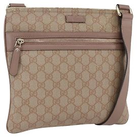 Gucci Bolsa de Ombro GG Supreme PVC Rosa Dourado 295257 Auth bs33194