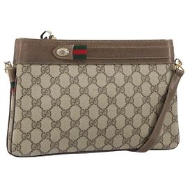 Borsa Sherry Line GG Supreme Web di GUCCI in PVC beige e oro 96 02 035 Auth 170489