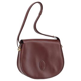 CARTIER Must Line Borsa a Spalla Pelle Bordeaux Oro Auth 170290