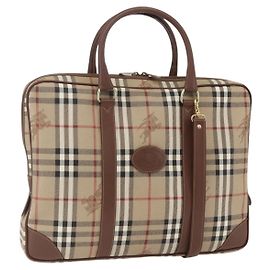 Borsa da lavoro Burberrys Nova Check PVC 2 vie Beige Oro Auth mr1743