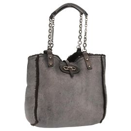 Gancini Handtasche Salvatore Ferragamo Mouton Grau Auth 169029