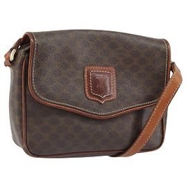 Céline Borsa a Spalla in Tela Macadam CELINE in Pelle PVC Marrone Oro Auth BA9922