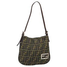 Borsa a mano in tela Zucca FENDI marrone nero argento autentica bs33057