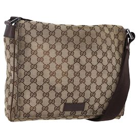 Borsa a Spalla GG Canvas Gucci Beige Argento 146236 Auth bs33191