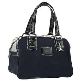 Borsa a mano Burberry Nova Check Blue Label in tela nera Auth 170426