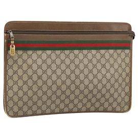 GUCCI GG Supreme Web Sherry Line Clutch Bag PVC Beige 017 37 4125 Auth ki6349