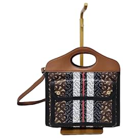 Borsa a Spalla Pocket Mini Monogram Stripe E-Canvas Burberry Marrone/Nero/Bianco