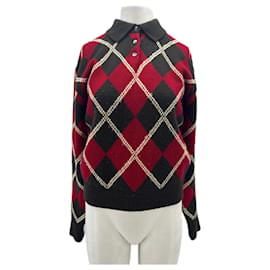 Pull jacquard marron et rouge en laine et cachemire - Autre Marque
