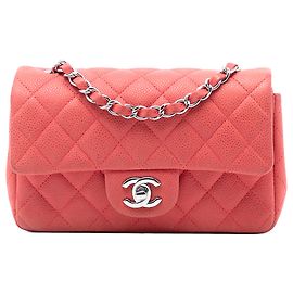 Chanel Arancione Mini Rettangolare Classico Caviar A Flap Singolo