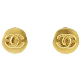 Orecchini rotondi a clip in oro placcato CC dorato di Chanel