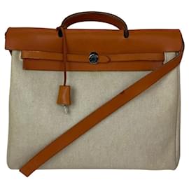 Borsa a spalla Hermès Toile Vache Herbag 39 MM Naturale
