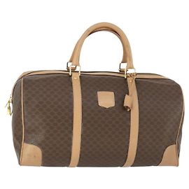 Céline CELINE Macadam Canvas Boston Tasche aus PVC-Leder in Braun-Gold Auth mr1830
