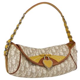Romantische Kettentasche aus Trotter-Canvas von Christian Dior PVC Elfenbein Silber Auth 170012SAV