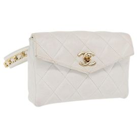 CHANEL Bauchtasche aus Lammleder Gold Weiß CC Auth bs33133