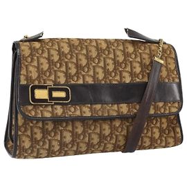 Romantische Trotter-Canvas-Handtasche Christian Dior 2-Wege Beige Gold Auth 165776