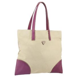 Bolsa Tote PRADA em lona bege prata autêntica 170406