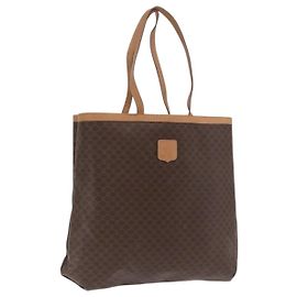 Céline Borsa tote in tela Macadam CELINE in pelle PVC marrone oro Auth 170367