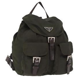 Mochila PRADA de nylon caqui plata auténtica 166105