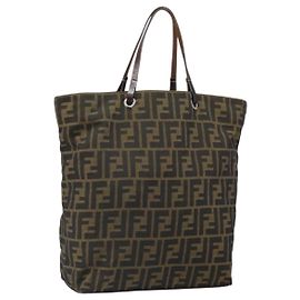 Borsa a mano in tela Zucca FENDI nera e marrone Auth ep13307