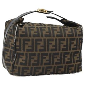 FENDI Borsa Vanity in Tela Zucca Nera Marrone Auth 168084