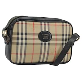 Borsa a Spalla Burberrys Nova Check in Tela Beige Oro Auth 163922