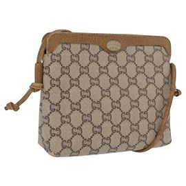 GUCCI GG Plus Supreme Schultertasche PVC Beige Gold Auth ka2102