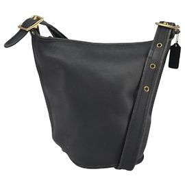Coach Borsa a Spalla in Pelle Nera e Oro Auth am9384