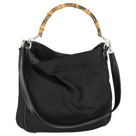 Sac à main en nylon Gucci Bamboo 2 en 1 marron argent 001 1781 1577 Auth 169380