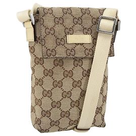 Bolso de Hombro GG Canvas Gucci Beige Plata 145865 Auth 171368