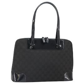 Borsa Tote GG Canvas Gucci Nero Oro 002 1122 3444 Auth ep13276