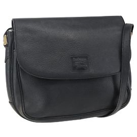 Bolso de Hombro Burberrys de Cuero Negro y Dorado Auth ep13305