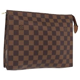 LOUIS VUITTON Poche Toilette 26 Damier Ebene N47543 Auth LV 164696