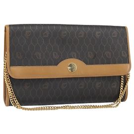 Borsa a spalla in tela a nido d'ape Christian Dior con catena in PVC nera e dorata Auth ka2188