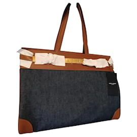Borsa tote Saint Laurent Manhattan Marrone e Blu Scuro in Pelle