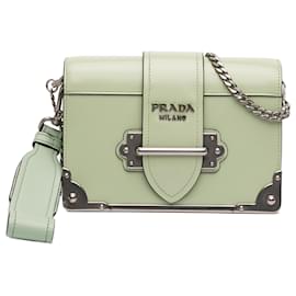 Borsa a tracolla Cahier in pelle di vitello spazzolato verde di Prada