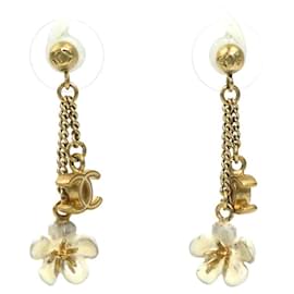 Orecchini a goccia in metallo dorato e bianco Chanel