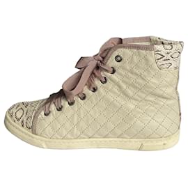 Lanvin High-Top-Sneaker aus beigem Leder mit Python-Spitze Größe 39