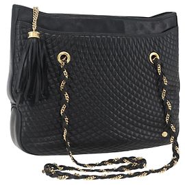 BALLY Borsa a Spalla a Catena Pelle Oro Nero Auth BA10264