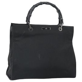 Borsa Tote in Nylon Nera Argento GUCCI Bamboo 002 1010 Auth 170315