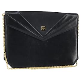 Givenchy Borsa a spalla con catena in pelle nera e oro Auth 170389