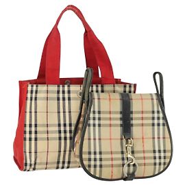 Burberry Nova Check Schultertasche Canvas 2 Set Beige Auth 165995