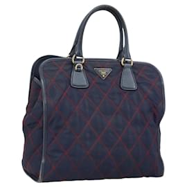 PRADA Borsa a mano in nylon blu navy oro Auth 163420