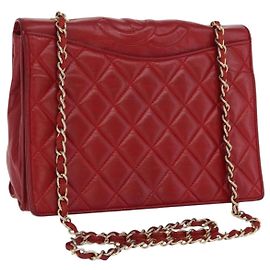 Borsa a spalla in pelle matelassé CHANEL con catena rossa oro CC Auth 169596