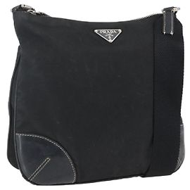 Borsa a spalla PRADA in nylon nero argento autentica bs33078
