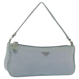 PRADA Accessoire Tasche Nylon Hellblau Silber Auth 170583